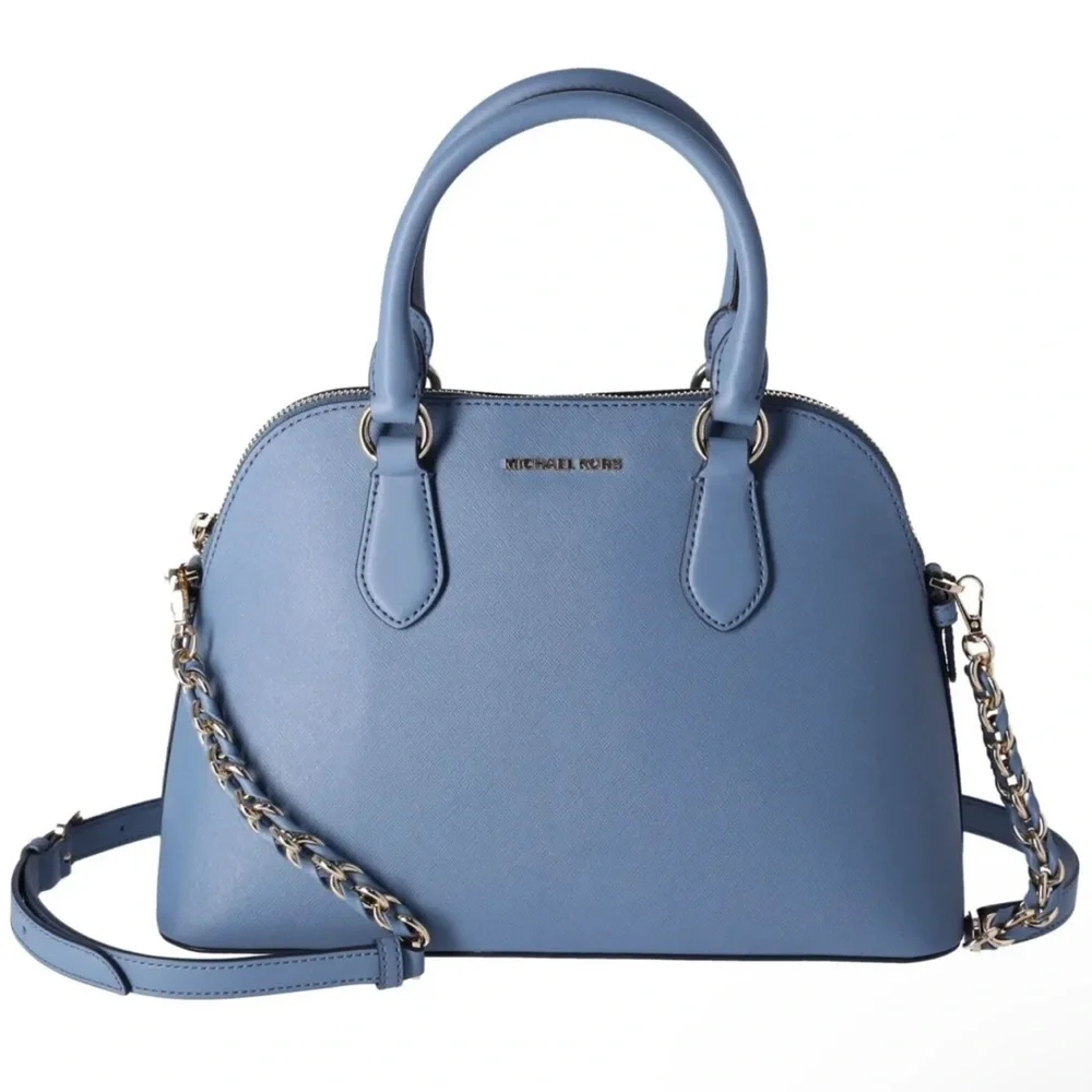 Michael Kors Veronica Medium Dome Satchel Crossbody Denim Blue Saffiano Leather